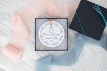 Load image into Gallery viewer, Chinoiserie Engagement Ornament | Blue Toile “The Year We Got Engaged” Ornament | Personalized Engagement Gift for Couple