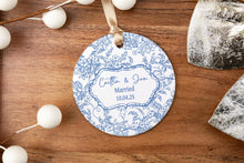 Load image into Gallery viewer, Blue Toile Married Ornament | Chinoiserie Wedding Ornament | Personalized Newlywed Christmas Ornament | Marriage Keepsake