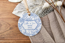 Load image into Gallery viewer, Blue Toile Married Ornament | Chinoiserie Wedding Ornament | Personalized Newlywed Christmas Ornament | Marriage Keepsake