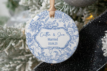 Load image into Gallery viewer, Blue Toile Married Ornament | Chinoiserie Wedding Ornament | Personalized Newlywed Christmas Ornament | Marriage Keepsake