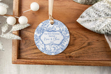 Load image into Gallery viewer, Blue Toile Our First Christmas Married Ornament | Chinoiserie Wedding Ornament | Personalized Newlywed Christmas Ornament