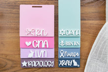 Load image into Gallery viewer, Custom 3D Acrylic Badge Buddy with Charm, Personalized Badge Holder, Gift for Nurse, ID Holder, RN, Nurse, Doctor, Teacher, Technician