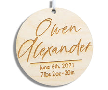 Load image into Gallery viewer, Personalized Engraved Baby Name and Birth Stats Ornament - Birth Announcement Ornament