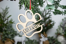 Load image into Gallery viewer, Personalized Wood Dog Paw Ornament