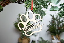 Load image into Gallery viewer, Personalized Wood Dog Paw Ornament