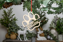 Load image into Gallery viewer, Personalized Wood Dog Paw Ornament