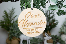 Load image into Gallery viewer, Personalized Engraved Baby Name and Birth Stats Ornament - Birth Announcement Ornament