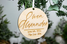 Load image into Gallery viewer, Personalized Engraved Baby Name and Birth Stats Ornament - Birth Announcement Ornament
