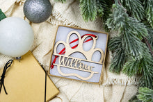 Load image into Gallery viewer, Personalized Wood Dog Paw Ornament