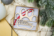 Load image into Gallery viewer, Personalized Wood Dog Paw Ornament
