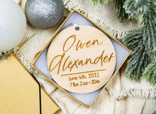 Load image into Gallery viewer, Personalized Engraved Baby Name and Birth Stats Ornament - Birth Announcement Ornament