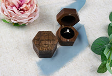Load image into Gallery viewer, Leafy Pattern "Will You Marry Me?" Proposal Ring Box - Single Slotted Walnut Engagement Ring Box