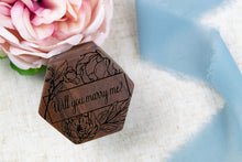 Load image into Gallery viewer, Peony "Will You Marry Me?" Proposal Engagement Ring Box, Walnut Single Slotted Ring Box