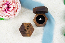 Load image into Gallery viewer, Personalized Leafy Letter Proposal Ring Box - Single Slotted Walnut Engagement Ring Box