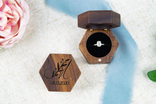 Load image into Gallery viewer, Personalized Leafy Letter Proposal Ring Box - Single Slotted Walnut Engagement Ring Box