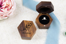 Load image into Gallery viewer, Personalized Leafy Letter Proposal Ring Box - Single Slotted Walnut Engagement Ring Box