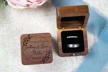 Load image into Gallery viewer, Boho Style Personalized Wedding Ring Box, Walnut Double Slotted Ring Box