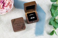 Load image into Gallery viewer, Boho Style Personalized Wedding Ring Box, Walnut Double Slotted Ring Box