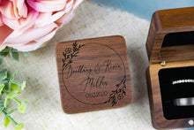 Load image into Gallery viewer, Boho Style Personalized Wedding Ring Box, Walnut Double Slotted Ring Box