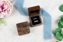 Load image into Gallery viewer, Personalized First Name Wedding Ring Box with Floral Frame Detail, Walnut Double Slotted Ring Box