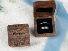 Load image into Gallery viewer, Leaf Pattern Walnut Ring Box with Last Name and Date