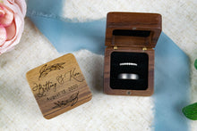 Load image into Gallery viewer, Personalized First Name Ring Box with Wedding Date and Leaf Branch Detail - Double Slotted Walnut Ring Box