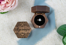 Load image into Gallery viewer, Leafy Pattern "Will You Marry Me?" Proposal Ring Box - Single Slotted Walnut Engagement Ring Box