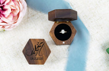 Load image into Gallery viewer, Personalized Leafy Letter Proposal Ring Box - Single Slotted Walnut Engagement Ring Box