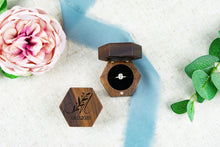 Load image into Gallery viewer, Personalized Leafy Letter Proposal Ring Box - Single Slotted Walnut Engagement Ring Box