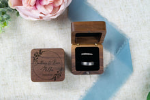 Load image into Gallery viewer, Boho Style Personalized Wedding Ring Box, Walnut Double Slotted Ring Box