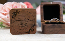 Load image into Gallery viewer, Boho Style Personalized Wedding Ring Box, Walnut Double Slotted Ring Box