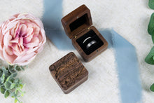 Load image into Gallery viewer, Personalized Floral Wedding Ring Box, Double Slotted Walnut Ring Box with First Names and Date