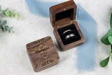 Load image into Gallery viewer, Leaf Pattern Last Name and Wedding Date Wedding Ring Box - Double Slotted Walnut Wedding Ring Box
