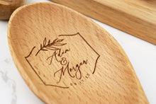 Load image into Gallery viewer, Personalized Palm Frond Wooden Spoon with First Names and Wedding Date, Custom Wedding Gift