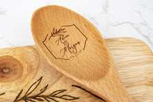 Load image into Gallery viewer, Personalized Palm Frond Wooden Spoon with First Names and Wedding Date, Custom Wedding Gift