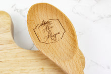 Load image into Gallery viewer, Personalized Palm Frond Wooden Spoon with First Names and Wedding Date, Custom Wedding Gift