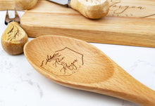 Load image into Gallery viewer, Personalized Palm Frond Wooden Spoon with First Names and Wedding Date, Custom Wedding Gift