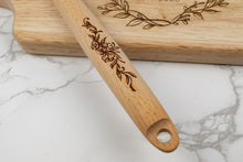 Load image into Gallery viewer, Personalized First Names and Monogram Wooden Spoon, Floral Wreath Wood Spoon Gift