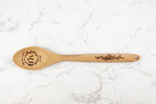 Load image into Gallery viewer, Personalized First Names and Monogram Wooden Spoon, Floral Wreath Wood Spoon Gift