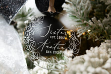 Load image into Gallery viewer, Acrylic Sister Est to Auntie Est Christmas Ornament - Christmas Baby Announcement for Sister