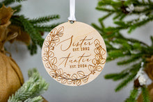Load image into Gallery viewer, Sister Est to Auntie Est Wooden Christmas Ornament - Christmas Baby Announcement to Sister