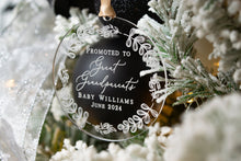 Load image into Gallery viewer, Personalized Clear Acrylic Promoted to Great Grandparents Ornament - Whimsical Wreath Design