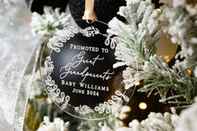 Load image into Gallery viewer, Personalized Clear Acrylic Promoted to Great Grandparents Ornament - Whimsical Wreath Design