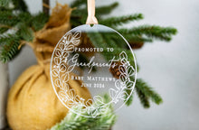 Load image into Gallery viewer, Acrylic Personalized Promoted to Grandparents Ornament - Eucalyptus Wreath Design