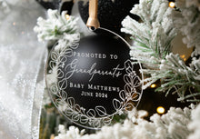 Load image into Gallery viewer, Acrylic Personalized Promoted to Grandparents Ornament - Eucalyptus Wreath Design