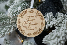 Load image into Gallery viewer, Wood Promoted to Great Grandparents Personalized Christmas Ornament - Whimsical Wreath Ornament
