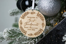Load image into Gallery viewer, Wood Promoted to Great Grandparents Personalized Christmas Ornament - Whimsical Wreath Ornament