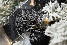 Load image into Gallery viewer, First Christmas Married Ornament with Names and Year - Eucalyptus Ornament