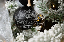 Load image into Gallery viewer, First Christmas Married Ornament with Names and Year - Eucalyptus Ornament