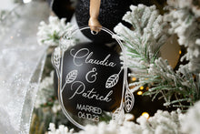 Load image into Gallery viewer, Acrylic Newlywed Christmas Ornament - Married with Names and Date Leaf and Twig Shaped